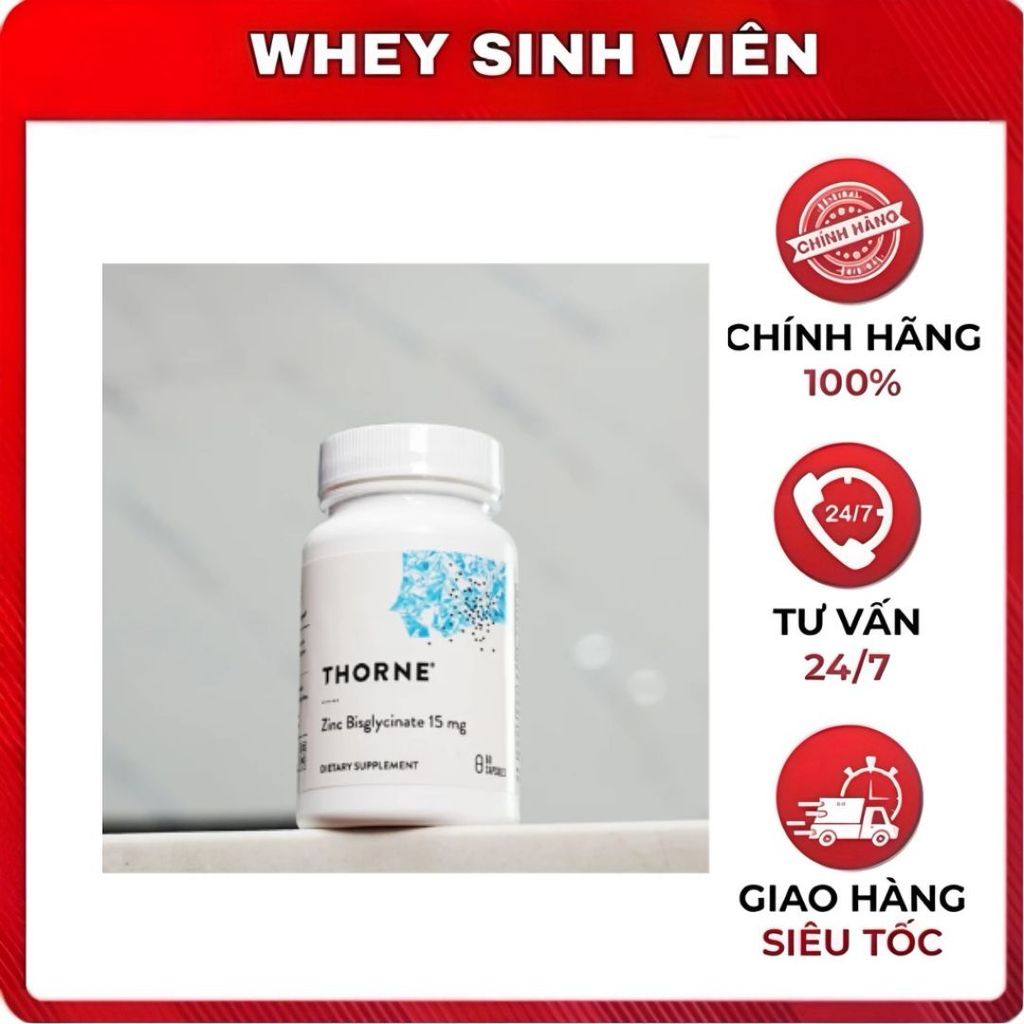 Viên kẽm Thorne Zinc Bisglycinate 15mg / 30mg (USA) hấp thụ cực tốt, giúp tăng đề kháng -  Whey Sinh
