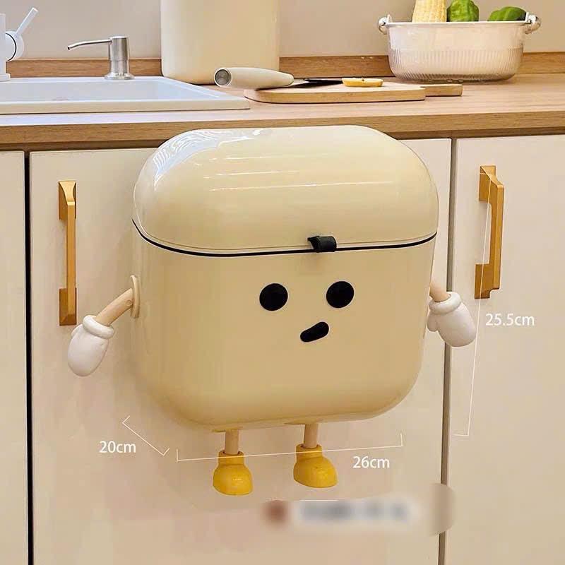 ￼Thùng đựng rác treo tường nhà bếp nắp đậy thông minh hình hoạt hình dễ thương Đồng