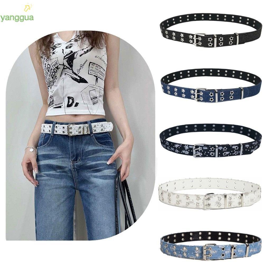 YANGGUA Punk Star Belt, Hip-hop Style Y2k Hollowed Out Belt, Hợp thời trang hai ngực Retro Pin Buckl