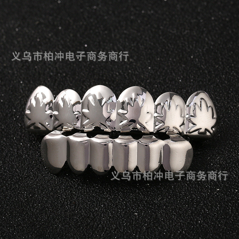 Hip Hop Grillz Lá Cần Sa Lá Phong Niềng Răng Hip Hop Vàng Đội Tự Sát Phóng Đại Răng Vàng Khuyến Mãi 