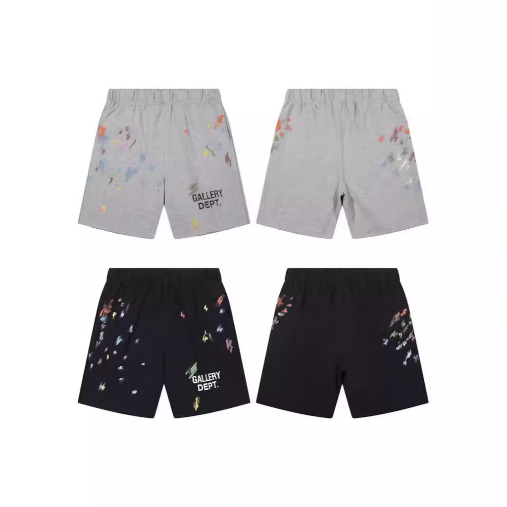 Gallery Dept Hand-drawn splatter-ink distressed basic letters Logo Slogan printed shorts, casual pan