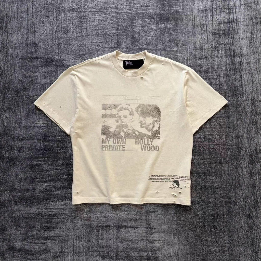 DYAN PalyHollywood Washed and distressed vintage texture knitwear T Heavy-duty shirt330Short-sleeved