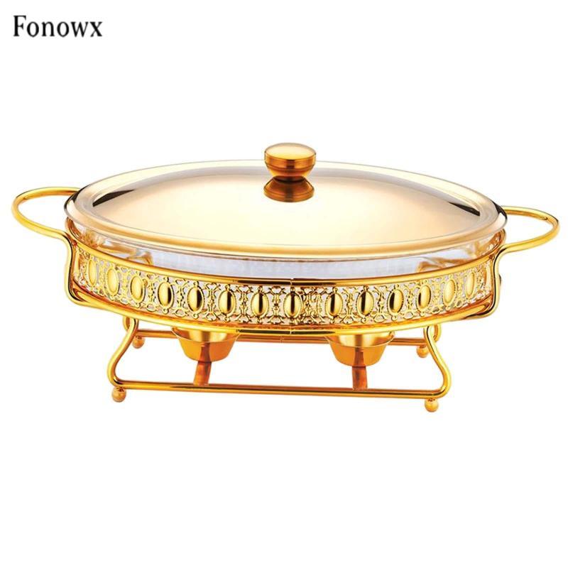 Máy hâm nóng thực phẩm Fonowx có nắp thủy tinh Đĩa chafing tròn và Đĩa đựng nhiên liệu