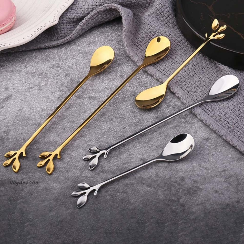 #VOGUEZ#Creative Leaf Metal Spoon and Fork Set Ideal for Tea Coffee and Desserts
