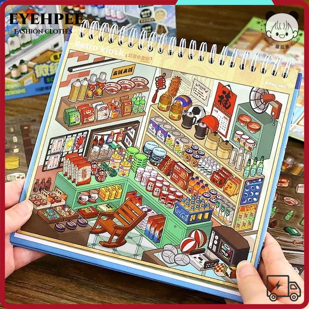 Nhãn dán phong cảnh EYEHPEE, Nhãn dán cảnh cửa hàng dễ thương cỡ lớn, PET 10 cảnh 33 tờ Nhãn dán cản