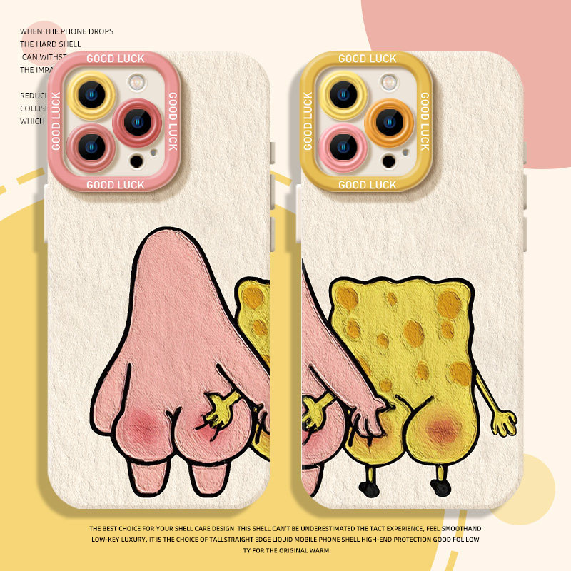 Tranh sơn dầu SpongeBob SquarePants Pie Daxing Thích hợp cho Apple 17 Bộ 16 Vỏ điện thoại iphone15pr