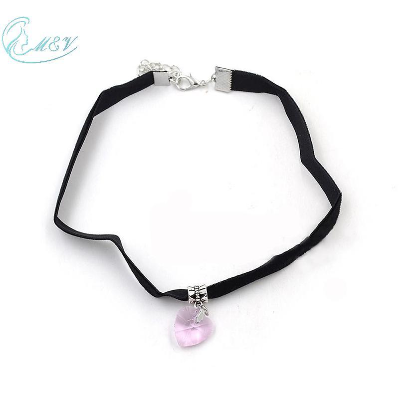 Gent Mới Chocker Trái Tim Nhung và Pha Lê, Handmade Phong Cách Retro 80s-90s
