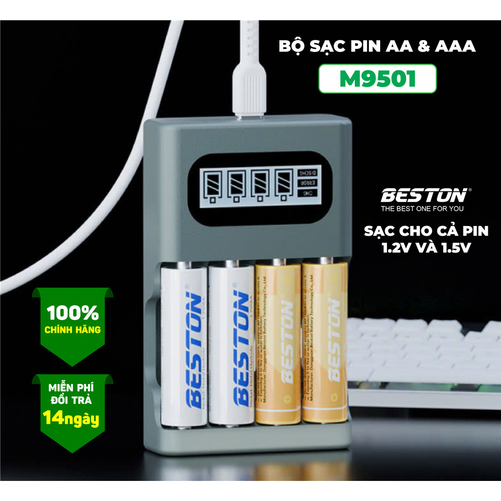 Bộ sạc pin M9501 BESTON AA AAA cho cả pin Ni-MH 1.2V và pin Lithium 1.5V , hỗ trợ sạc nhanh