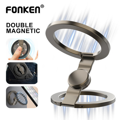 Giá đỡ điện thoại từ tính hai mặt Fonken Con quay hồi chuyển đầu ngón tay bằng hợp kim kẽm có thể gập lại 360° Đế xoay Mgsafe