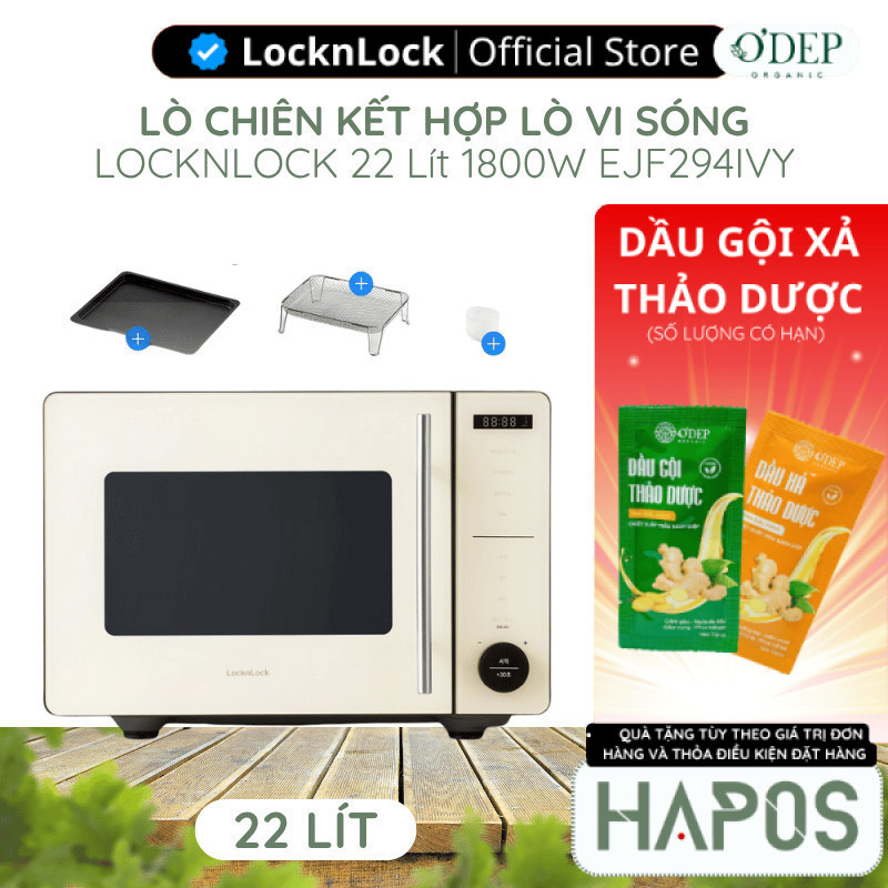 Lò chiên không dầu kết hợp lò vi sóng Locknlock 22 Lít 1800W Rangefryer EJF294IVY - HAPOS LBE