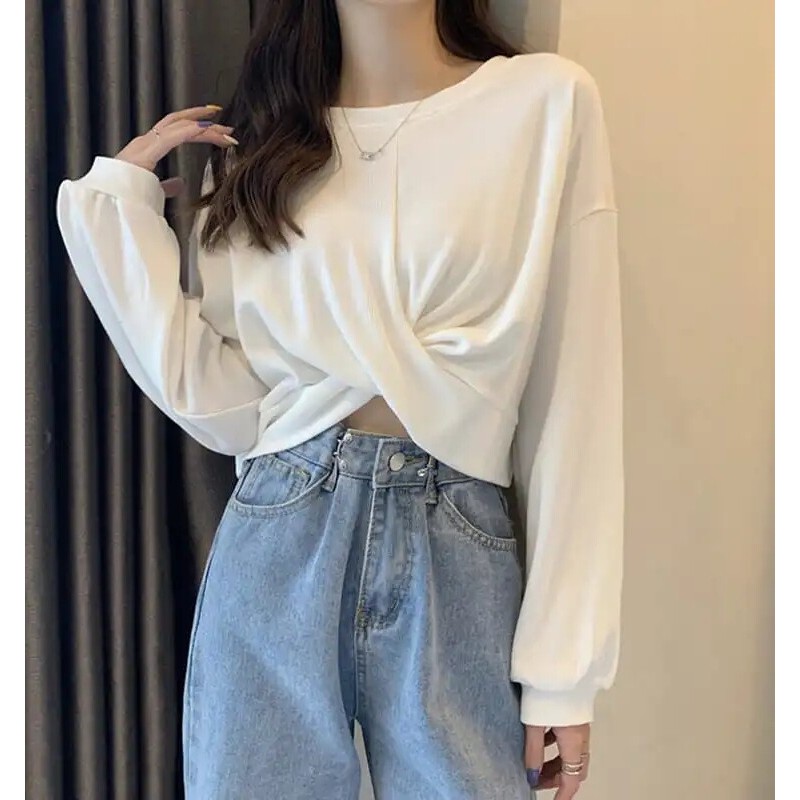 croptop áo croptop Dài Tay Áo Thun Ngắn Nam Phù Hợp Với Quần Jean Ống Rộng và Quần Áo Cà Rốt Cao Cấp