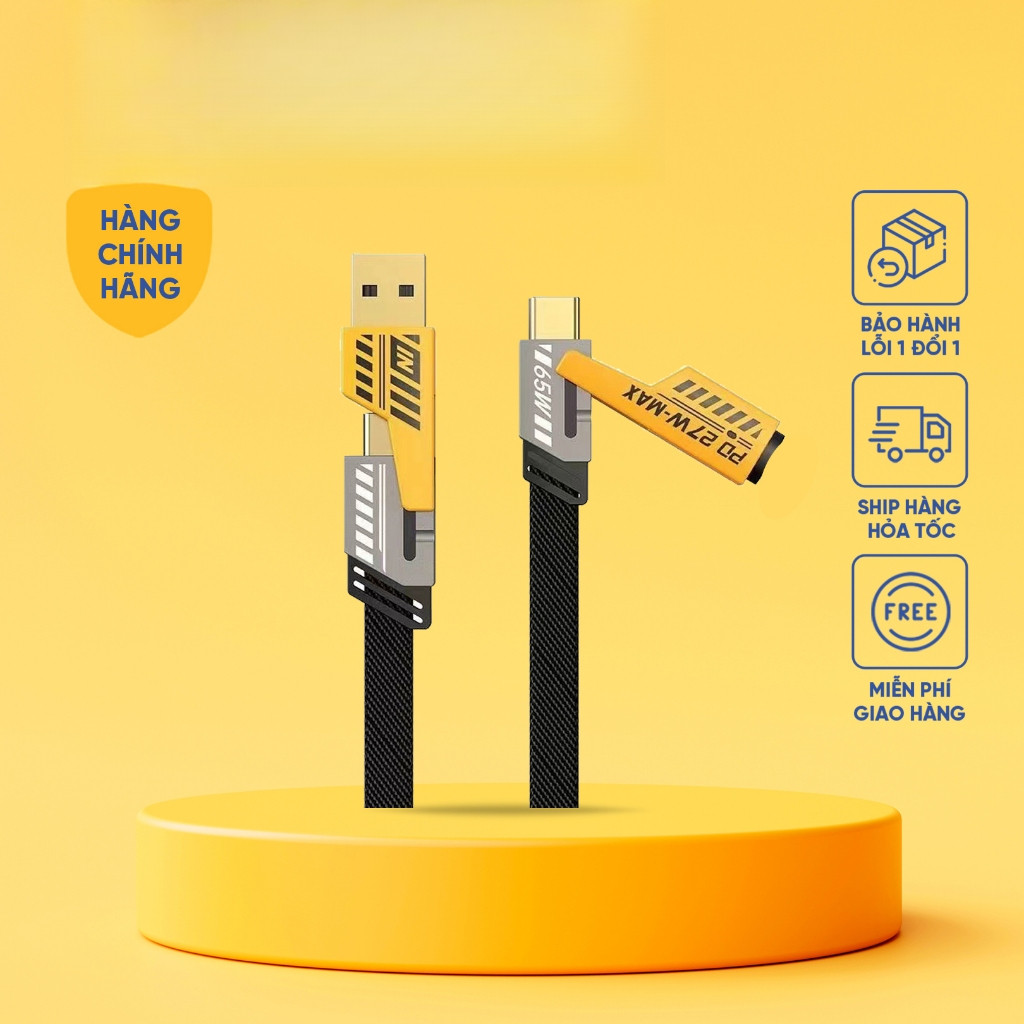 [BH 3 Tháng] Pikapi Cáp sạc nhanh 4in1, dây sạc 4 đầu, bọc dù: C to L 27W, C to C 60W, copy file