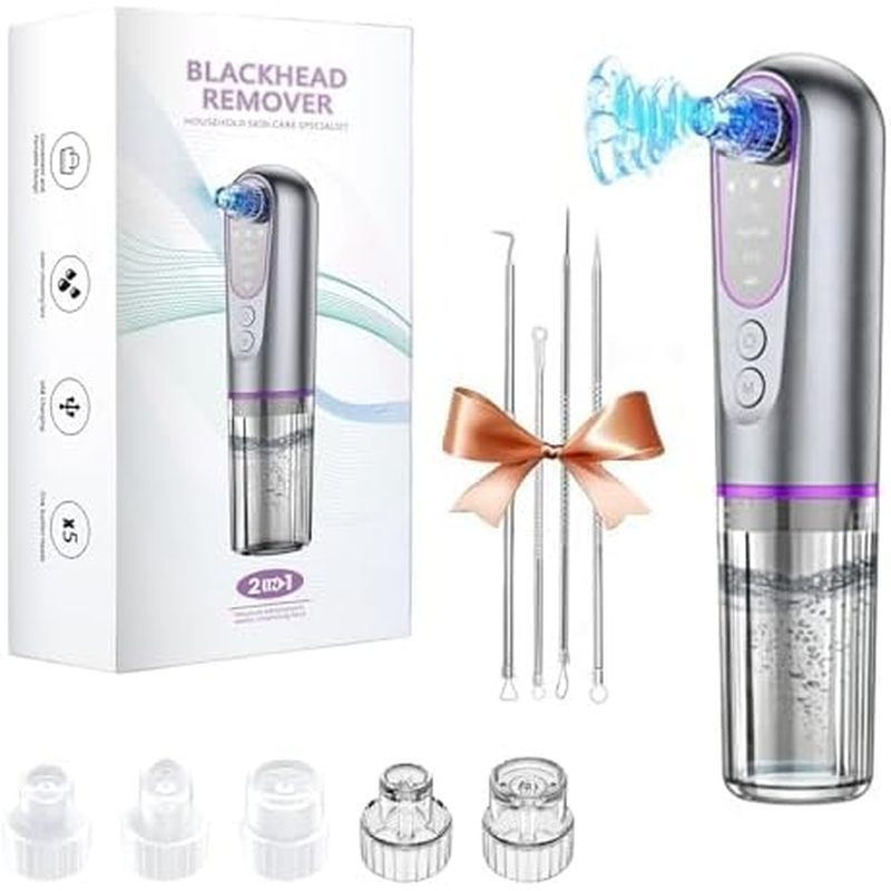Tẩy mụn đầu đen Hút lỗ chân lông với Bộ tẩy mụn đầu đen chân không lỗ chân lông, 5 đầu hút & Cáp sạc