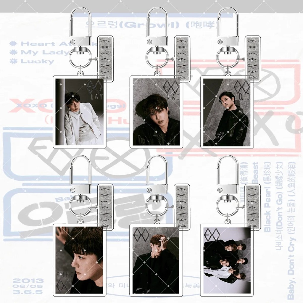 Móc khóa EXO Kpop Acrylic mica in hình Baekhyun Chanyeol Sehun Kai D.O kèm tag tên phụ kiện trang tr