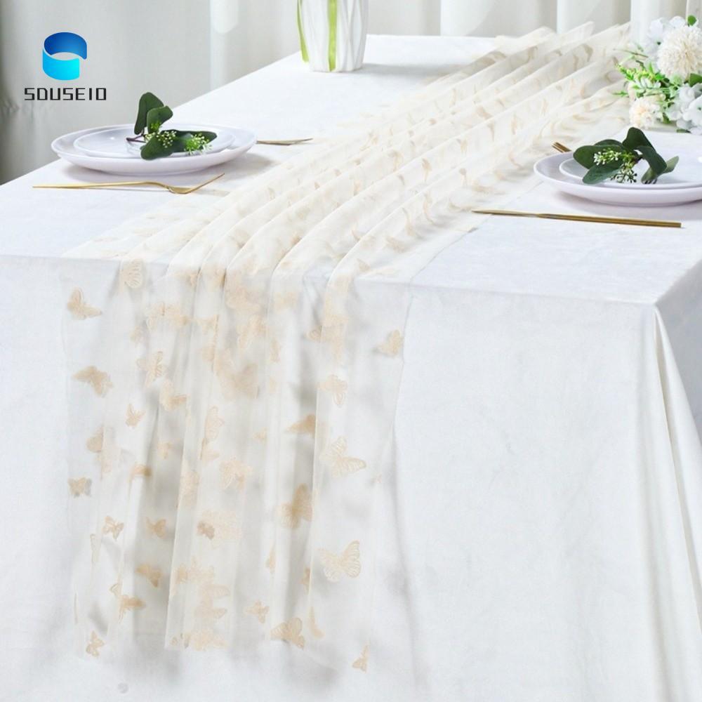 TAYLOR1 Người chạy bàn cưới, Người chạy bàn lưới bướm bán trong suốt nhiều màu, Trang trí tiệc Trang