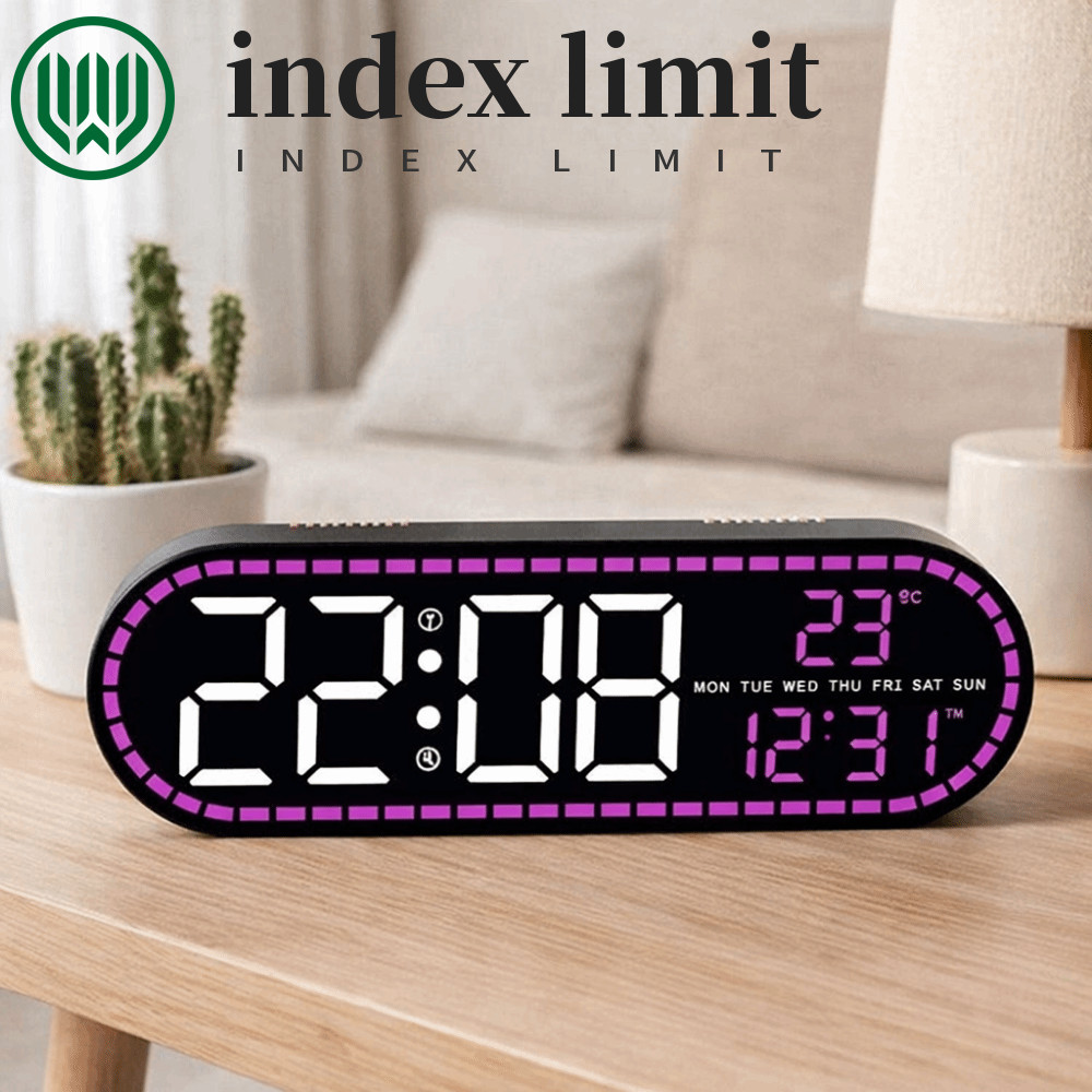 Đồng hồ treo tường điện tử GIỚI HẠN INDEX, Hiển thị ngày hiển thị nhiệt độ Đồng hồ LED kỹ thuật số, 
