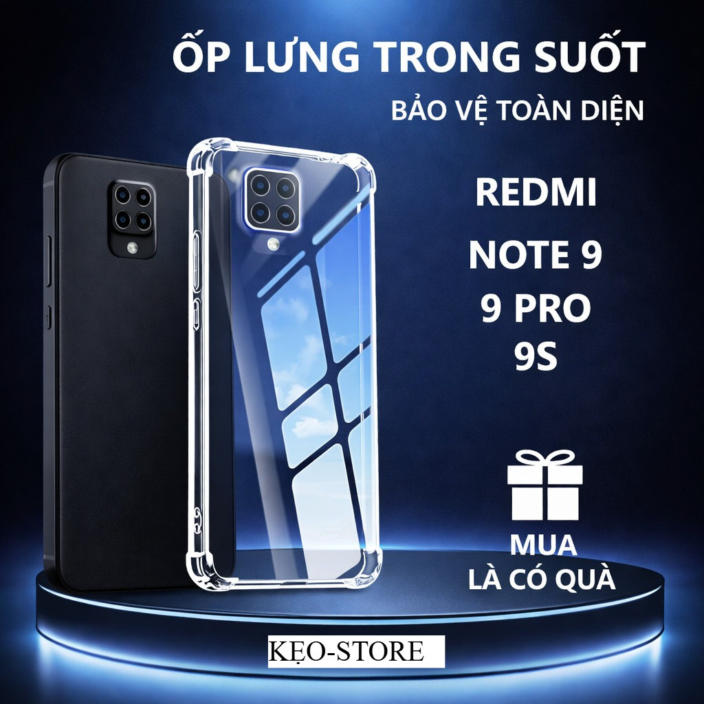 Ốp lưng chống sốc Redmi Note 9 /9S /9 Pro trong suốt, silicon, bảo vệ camera- KẸO-STORE