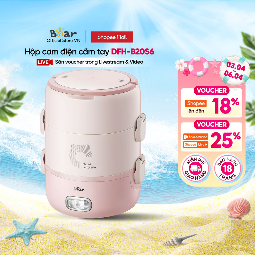 Hộp cơm điện cầm tay đa năng Bear DFH-B20S6 - Chính Hãng - BH 18 tháng