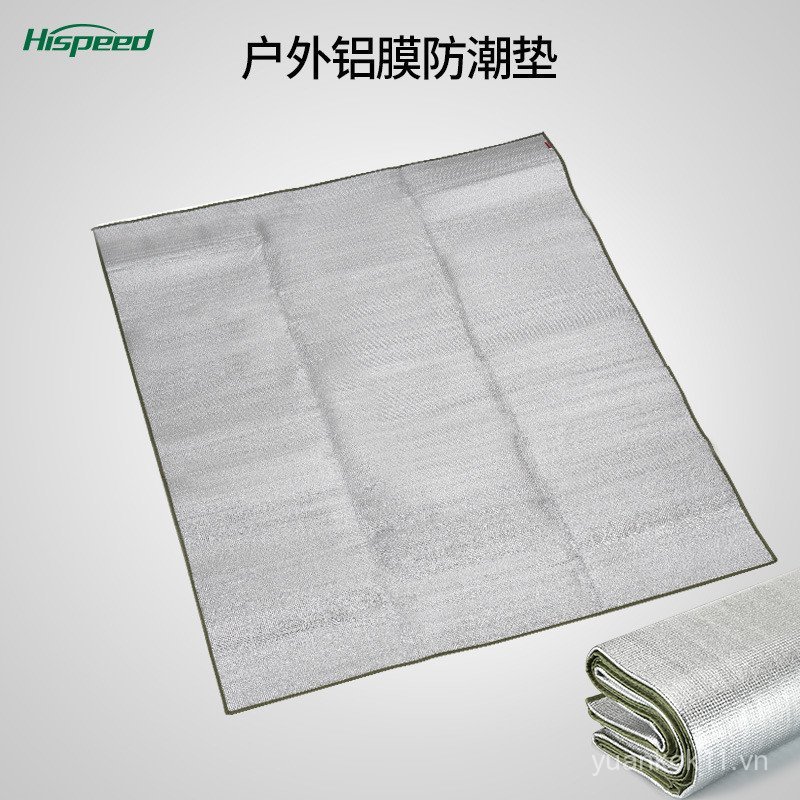 Thảm cắm trại hai mặt Hispeed với lớp nhôm lá chống ẩm và chống thấm nước, phù hợp cho các bữa ăn ng