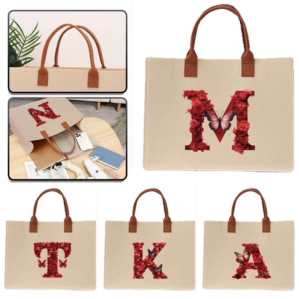 In stock Commuter shopping bag Exquisite print Thickened 【Lowest price】 Felt tote bag Large felt tot