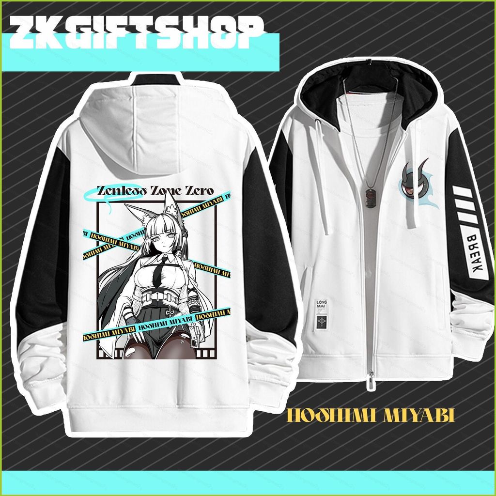 PS2 Zenless Zone Zero ZZZ Hoshimi Miyabi Vẽ Tay Áo Khoác Dây Kéo Áo SP2