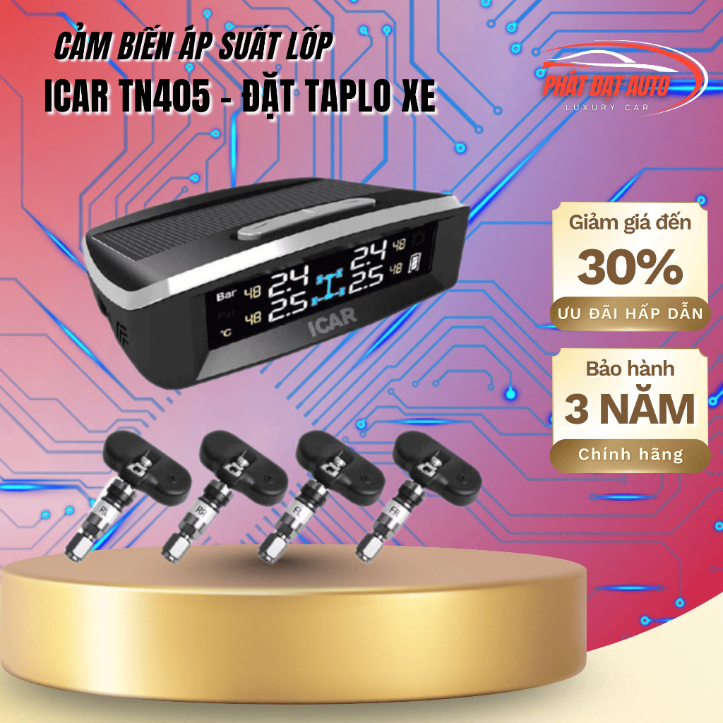 Cảm biến áp suất lốp iCar TN405 (Ellisafe) màn hình năng lượng mặt trời đặt taplo - LuxuryCars