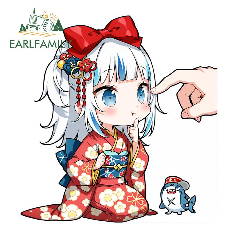 EARLFAMILY Hololive Gawr Gura có tay Nhãn dán xe hơi Kính chắn gió Xe máy Ván lướt sóng Ốp lưng Thân