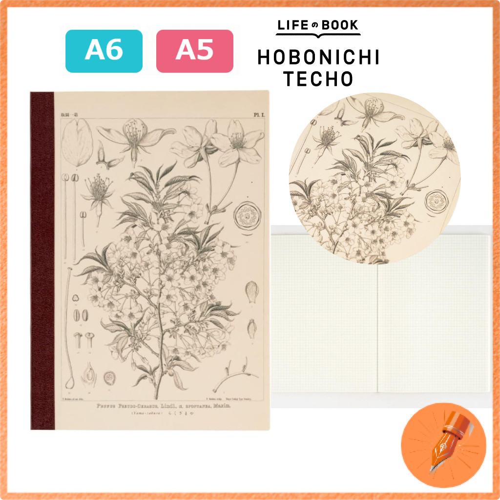 Hobonichi Techo Makino Tomitaro Grid Notebook A5 and A6 Sakura Edition 3.7mm Grid 4-Color Pages Plan