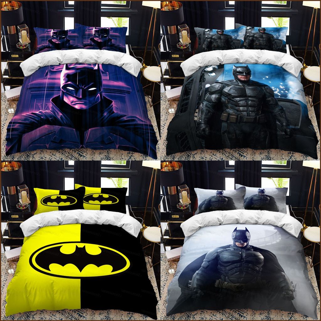 SQ2 Batman 3IN1 Bộ chăn ga gối Bộ chăn ga gối Vỏ gối Phòng ngủ gia đình Ký túc xá có thể giặt được Q