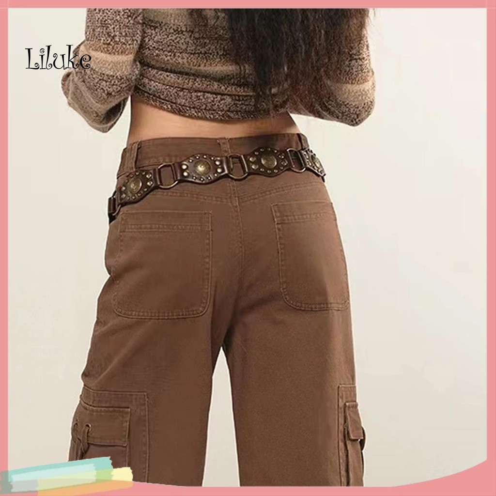 Thắt lưng LK Thắt lưng váy denim Thắt lưng da giả rộng phong cách phương Tây có thể điều chỉnh độ dà