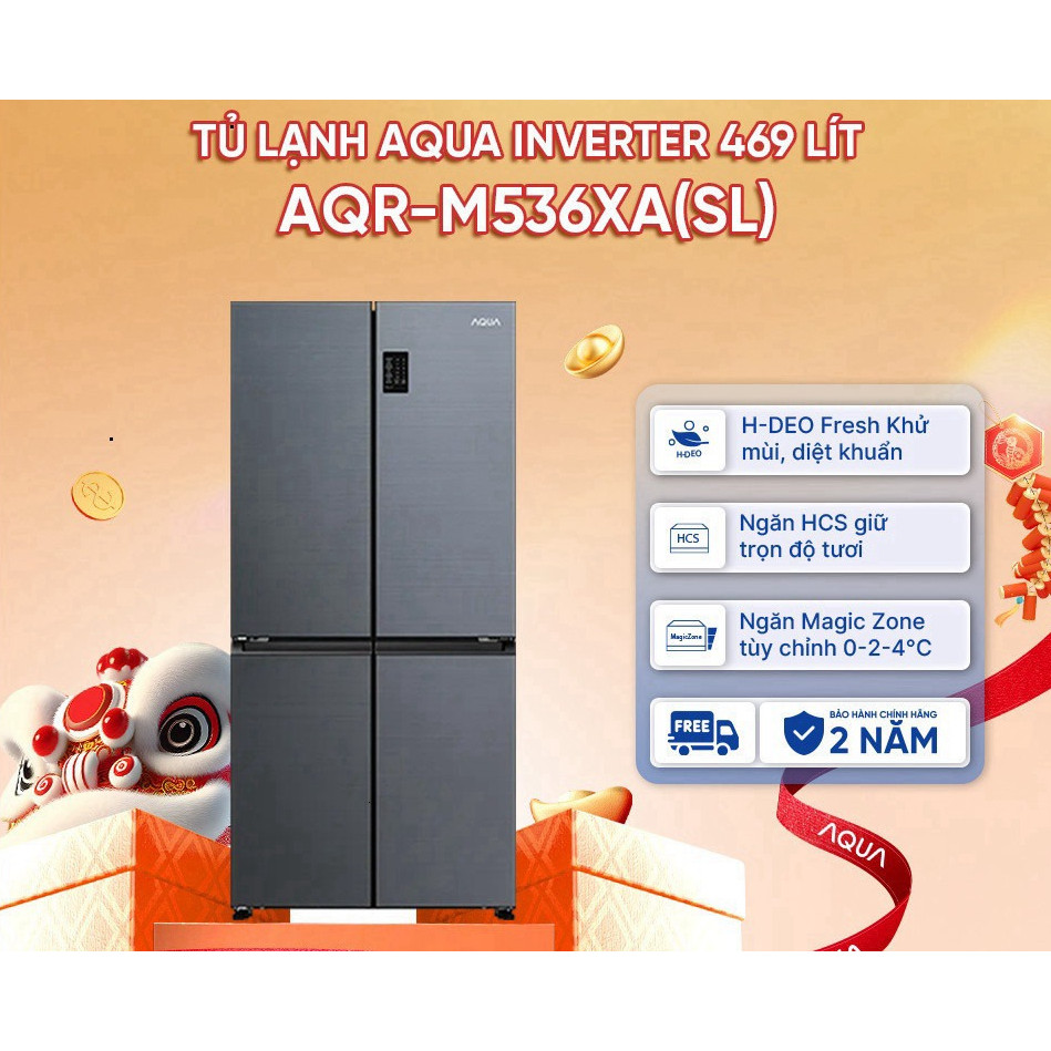 Tủ lạnh Aqua Inverter 469 lít Multi Door AQR-M536XA(SL) - Bảo hành chính hãng 2 năm
