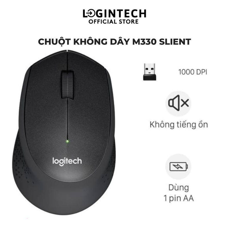 Chuột không dây M330 Silent Plus - Giảm ồn, USB, thuận tay phải, PC/ Laptop