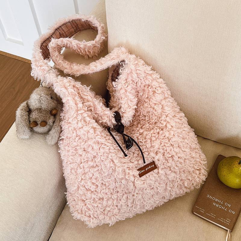 Casual Fur Bag Furry Commuter Shoulder Bag Bucket Bag Vintage Crossbody Bag HOTz