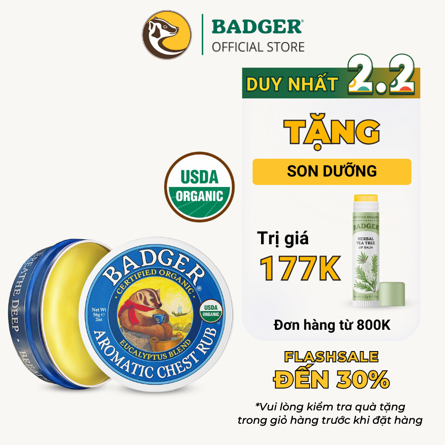 Sáp dầu bôi ngực hữu cơ BADGER organic Chest Rub balm -  21g 56g - KHÔNG làm ấm nóng da