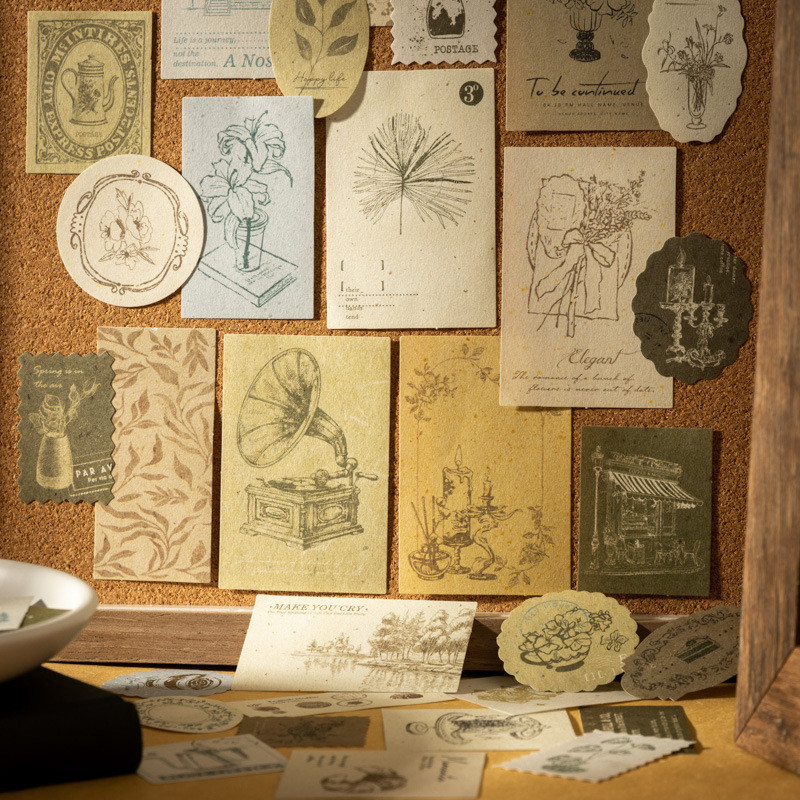 Cdaily|200 Tờ Họa Tiết Retro Giấy Ánh Sáng Note Pack Thời Xưa Nhà Hát Chất Liệu Miếng Dán Notebook T