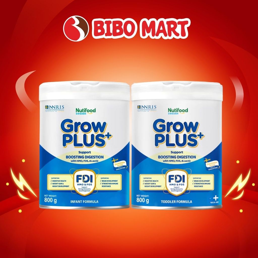 Sữa bột Nutifood GrowPLUS+ Xanh 0+/1+ Cho Bé 0-1/1-2 Tuổi Lon 800g Hỗ Trợ Tiêu Hóa - Bibo Mart