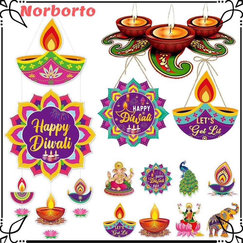 NORBORTO Diwali Cửa Treo Mặt Dây, Happy Diwali Giấy Diwali Treo Đồ Trang Trí, Đồ Trang Trí Tường DIY