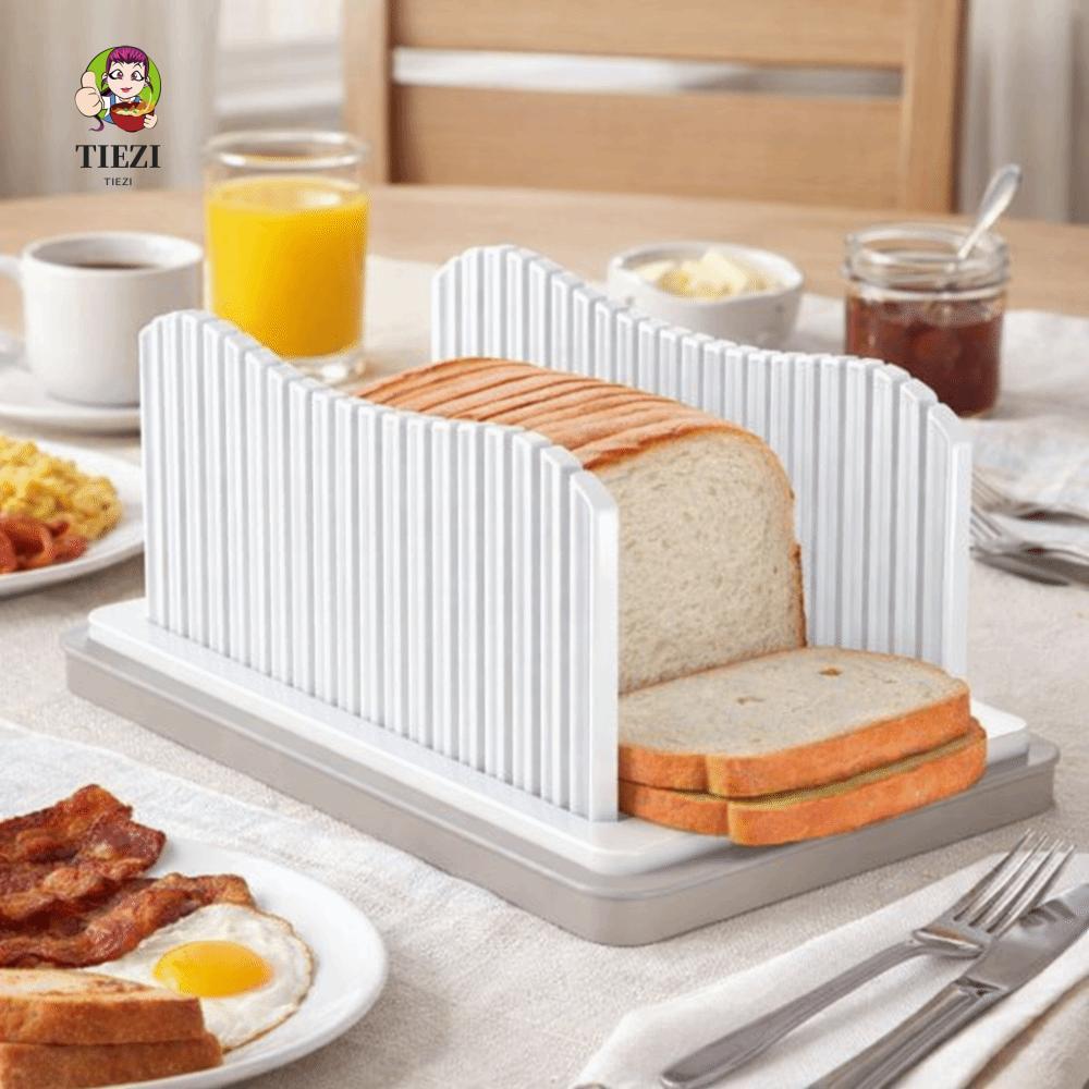 Máy thái bánh mì thủ công TIEZI, có khay vụn bánh mì Máy thái bánh mì nướng bằng nhựa, Tấm cắt lát bánh mì có thể điều chỉnh độ rộng có thể gập lại hiệu quả Nhà bếp