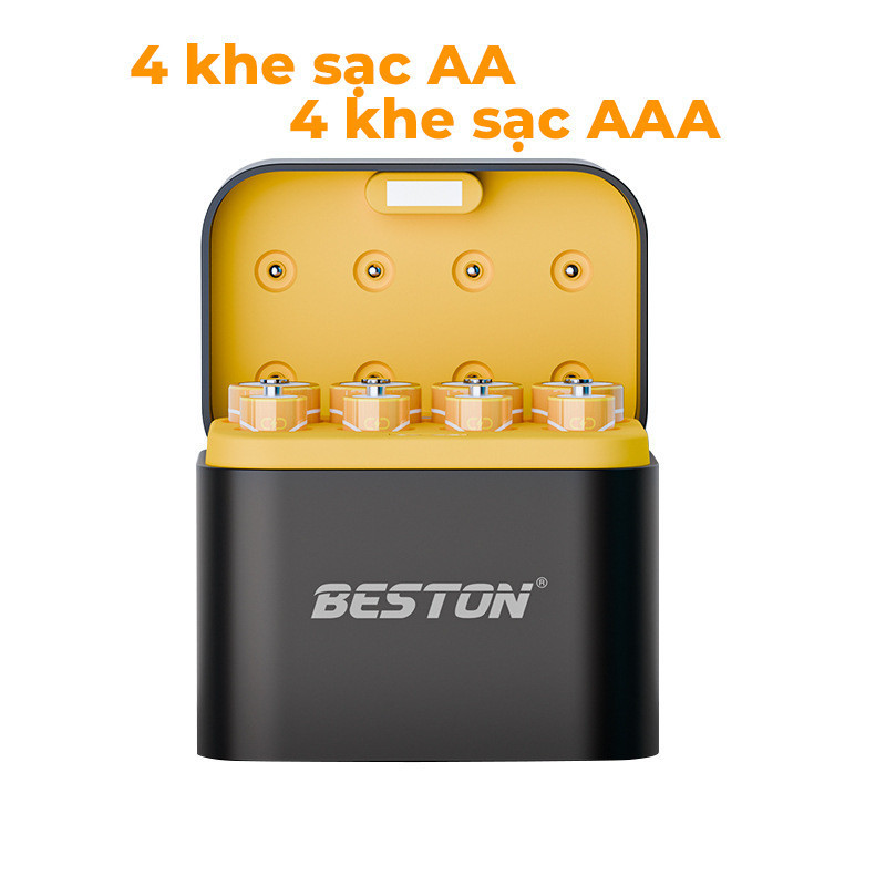 Bộ sạc Beston M7037 dùng cho pin AA AA Li-ion 1.5V 8 khe, cổng USB-C, sạc nhanh tự ngắt thông minh