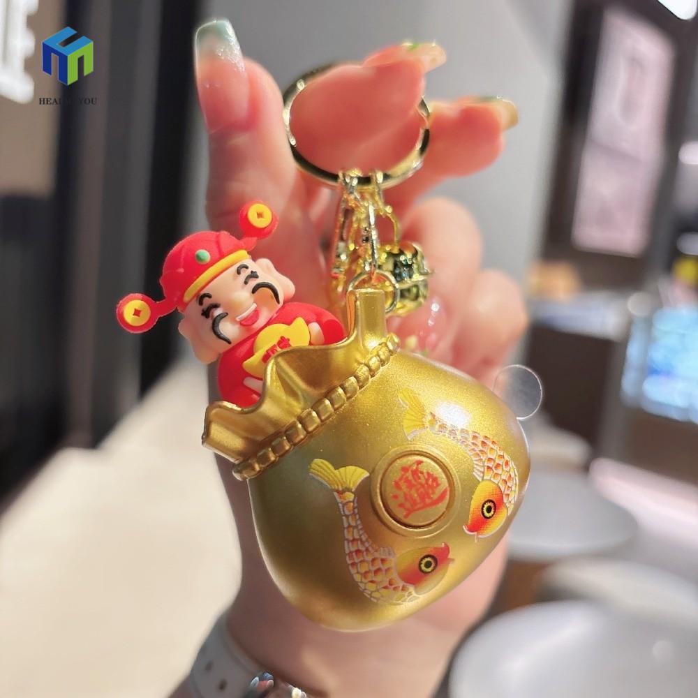 HEALMEYOU Wealth God Voice Móc khóa, Press Voice Cartoon Chinese God Voice Keyring, Túi phước lành d