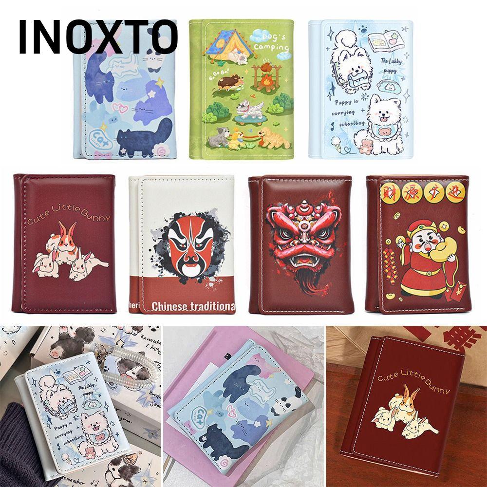 INOXTO Ví Gấp Ngắn, 1 Khe Cắm Tiền Giấy 7 Khe Cắm Thẻ 3 Gấp Ví, Da Hoạt Hình 1 Photo Bits Tiền Xu Ví