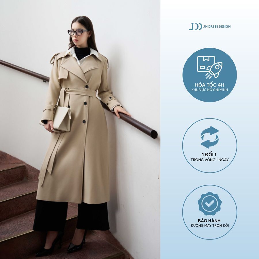 Áo Trench Coat dáng suông rộng 2 hàng cúc thắt đai eo 5C06.2410K thiết kế bởi JM Dress Design