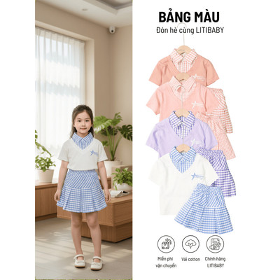 Bộ thời trang đi học, đi chơi LITIBABY bé gái G002 size 2 đến 10 tuổi