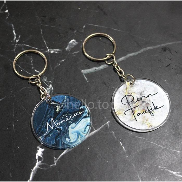 Custom Keychain Marble Akrilik | Keychain Acrylic | Gantungan kunci