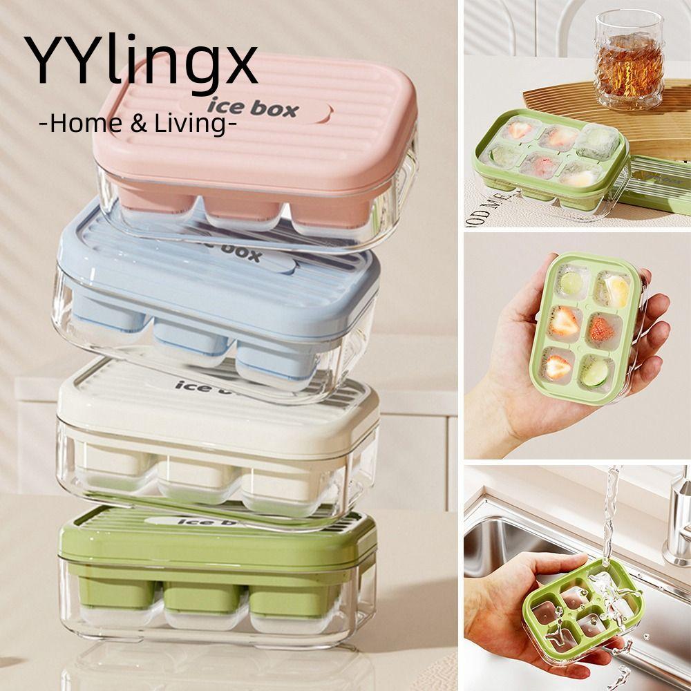 Máy làm đá viên YYLINGX, Khay đá viên mùa hè loại ép di động, DIY chống rò rỉ cấp thực phẩm với hộp lưu trữ Máy làm hộp đá Thanh