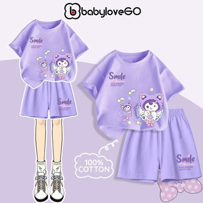 Đồ bộ cho bé gái BabyloveGO, set quần áo cộc tay siêu xinh cho bé in hình Kuromi độc đáo