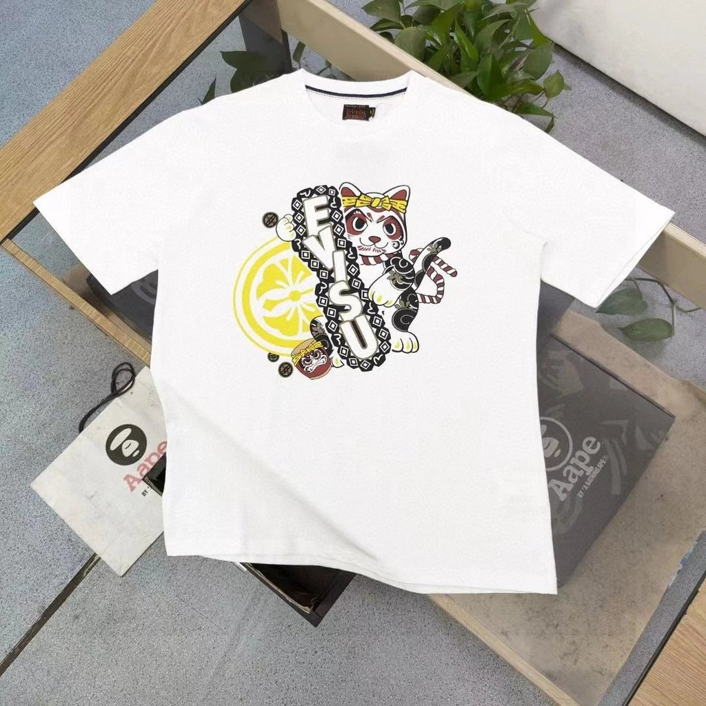 Áo thun nam nữ EVISU Thần Tài 2026 size lớn 6XL, cổ tròn ngôi sao, đồng bộ chính hãng