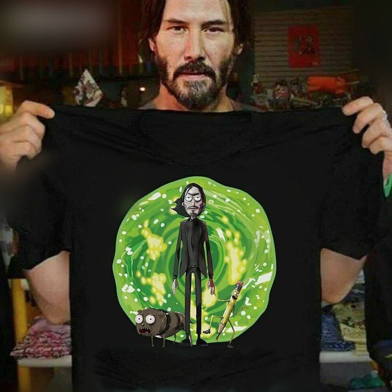 Áo thun dáng rộng tay ngắn họa tiết Rick và Morty & John Wick, 100% cotton