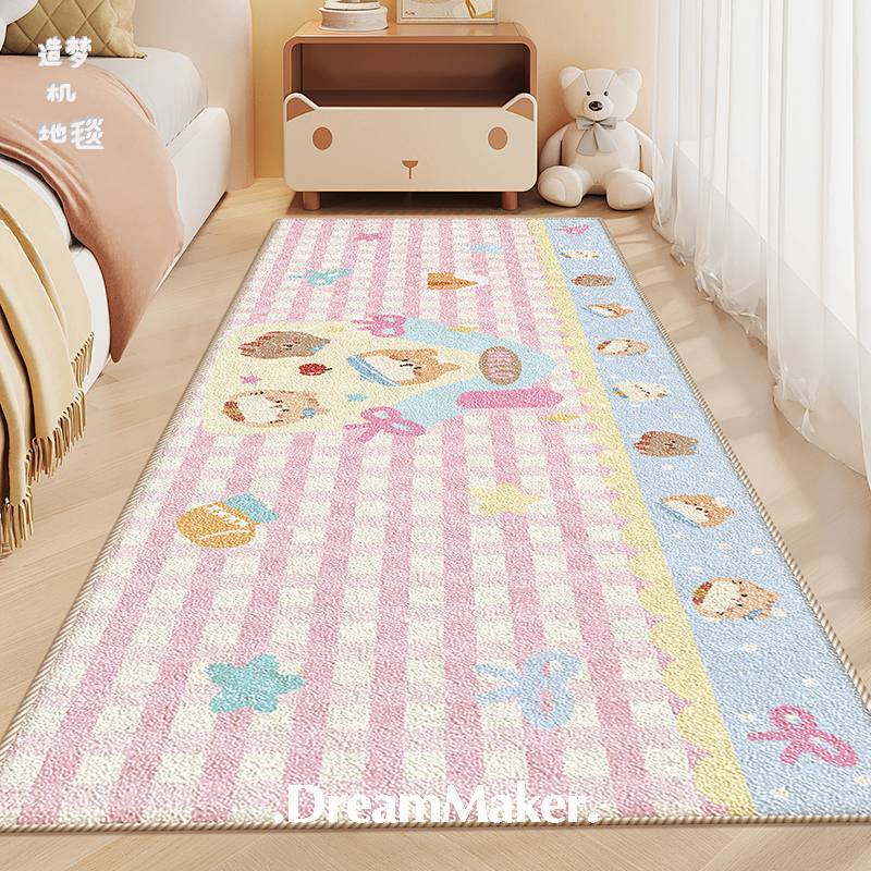 INS Korean Style Plaid Home Carpet Bedroom Living Room Floor Mat Bedside Blanket Non-Slip Rental Hou