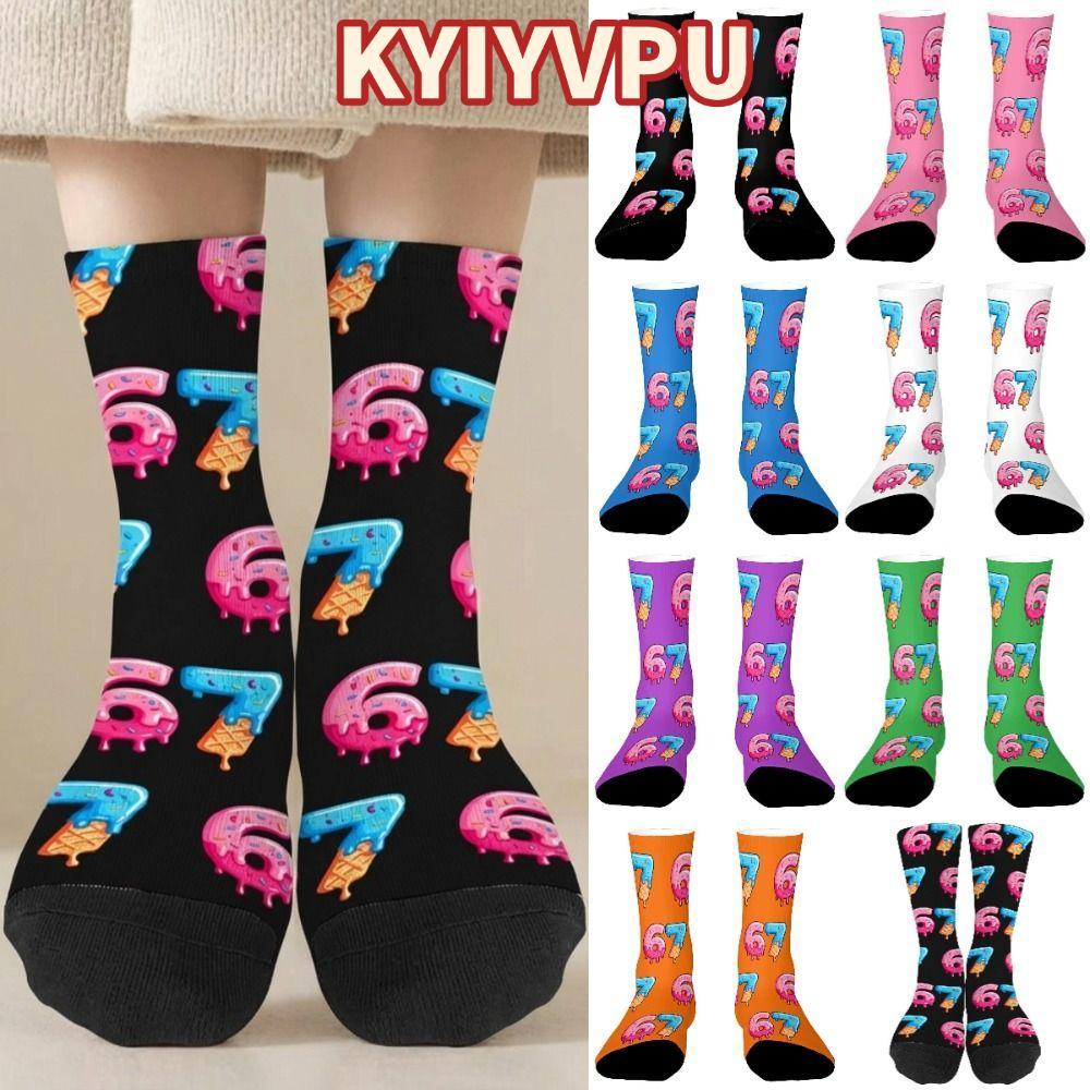 KYIYVPU 67 Tất Dài Meme Crew, Ấm Thoáng Khí 67 Meme Kem Tất, Cotton Hoạt Hình Ngộ nghĩnh Nhẹ Sáng Tạ